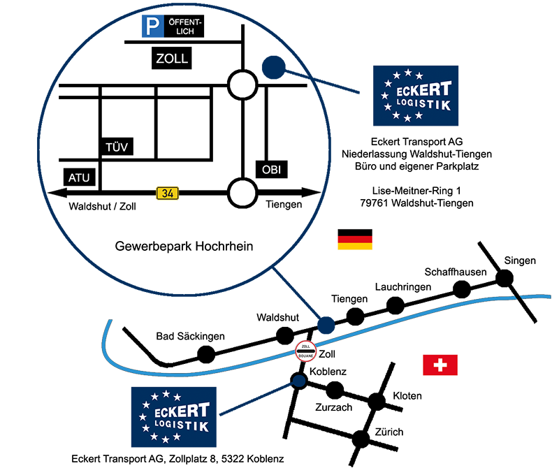 Anfahrtskizze Zollbüro Waldshut-Tiengen Eckert Transport AG